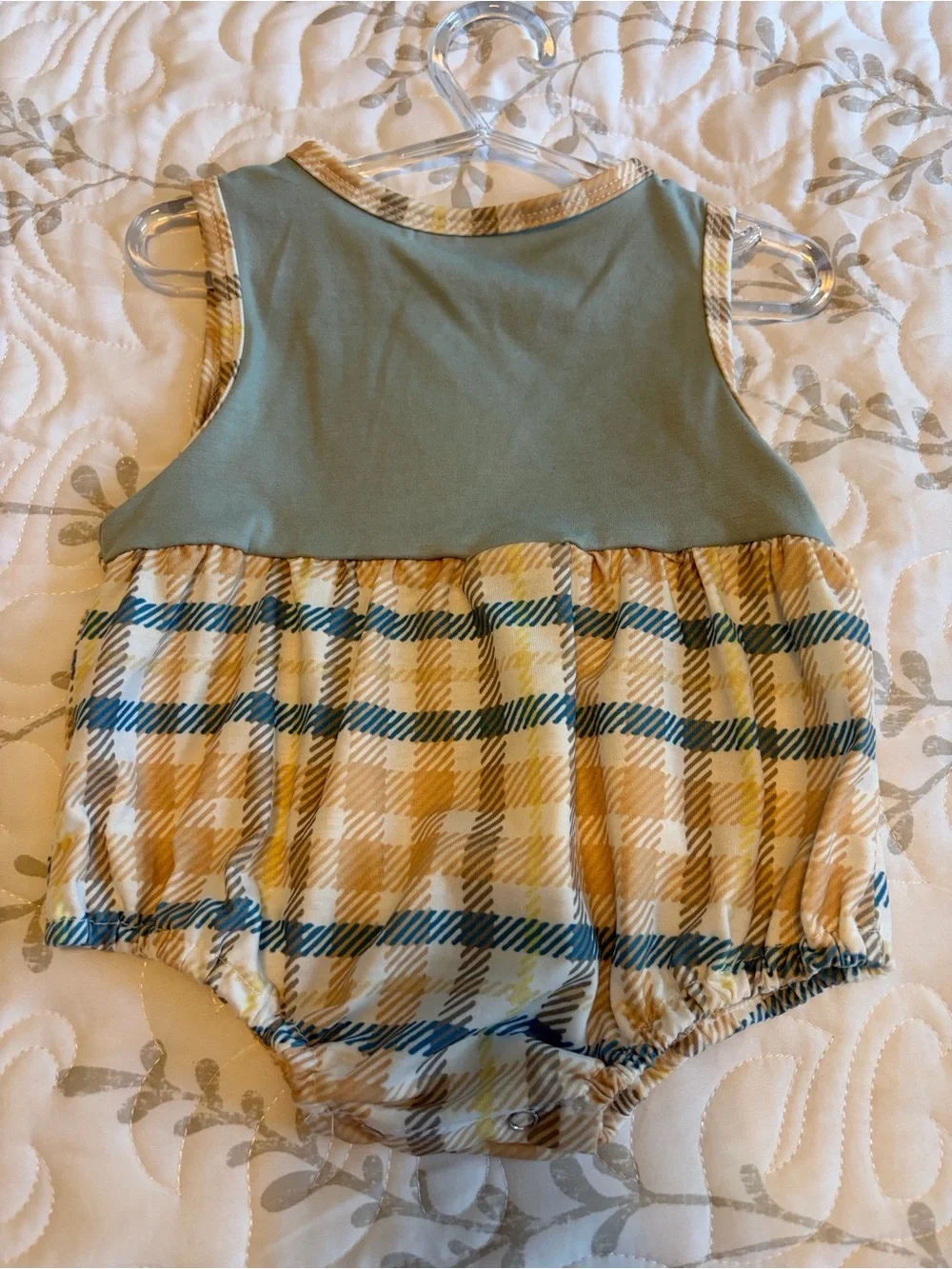 Blue and Plaid Baby Bubble One-Piece Romper